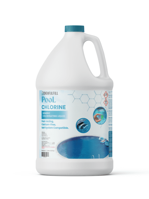 Packaged Gallon container of Chemfulfill Pool Chlorine – Generic Liquid Pool Chlorine.