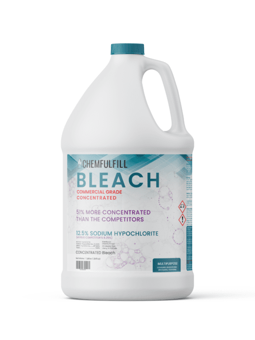 Packaged Gallon container of Chemfulfill Commercial Grade Liquid Bleach – Generic Commercial Grade Liquid Bleach.