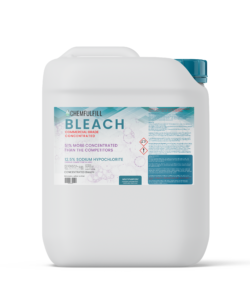 Packaged 5-Gallon container of Chemfulfill Commercial Grade Liquid Bleach – Generic Commercial Grade Liquid Bleach.
